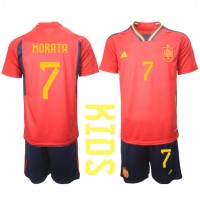 Španielsko Alvaro Morata #7 Domáci Detský futbalový dres MS 2022 Krátky Rukáv (+ trenírky)